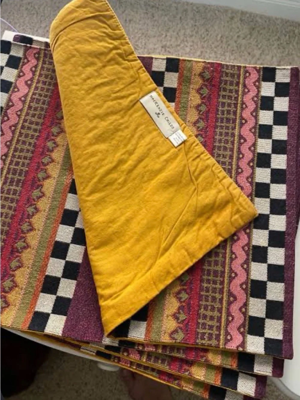 NWOT Mackenzie-Childs table runner fabric check print: Pristine, RARE, New